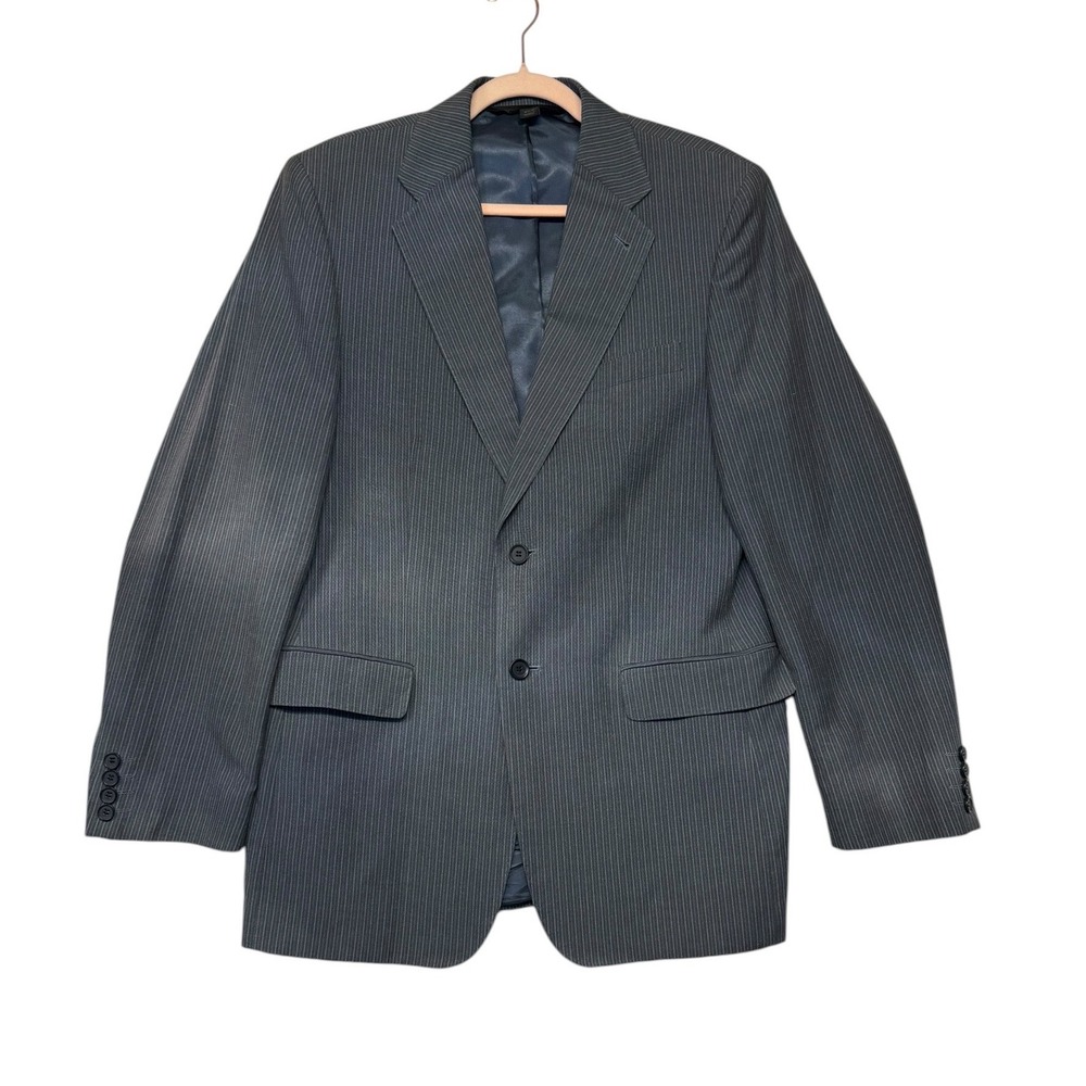 Express Design Studio Mens Gray Pinstripe Cotton Linen Suit Jacket Blazer 40R